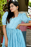 Chinnon Sky Blue Bandhej Printed Kurti 