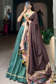 Chinnon Teal Blue Lehenga with Lace Work for Diwali 