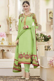 Attractive Faux Georgette Churidar Suit In Green Color