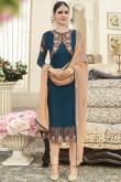 Blue Faux Georgette Embroidered Trouser Suit