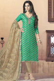 Green Banarsi Jacquard Embroidered Churidar Suit
