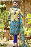 Resham Embroidered Cotton Multi Churidar Suit