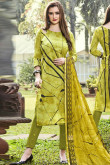 Lovely Green Cotton Churidar Suit With Printed Work