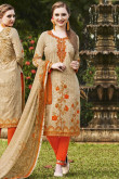 Gorgeous Beige Cotton Churidar Suit With Printed Work
