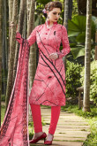 Printed Cotton Pink Churidar Suit