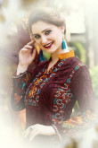Resham Embroidered Cotton Brown Churidar Suit