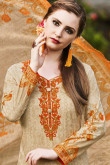 Gorgeous Beige Cotton Churidar Suit With Printed Work