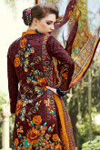 Resham Embroidered Cotton Brown Churidar Suit
