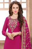 Glorious Pink Silk Churidar Suit With Resham Work