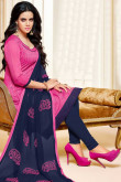 Magenta Pink Cotton Embroidered Churidar Suit