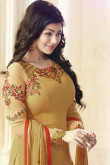 Zari Embroidered Georgette Yellow Churidar Suit