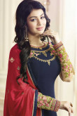 Luxurious Georgette Churidar Suit In Blue Color With Zari Embroidered