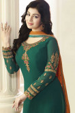 Green Georgette Embroidered Churidar Suit