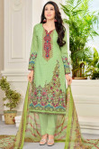 Hand Embroidered Cotton Green Straight Suit