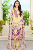 Lovely Cotton Straight Pant Suit In Yellow Color With Hand Embroidered