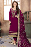 Glorious Red Silk Churidar Suit With Resham Work