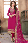 Glorious Pink Silk Churidar Suit With Resham Work