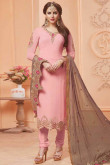 Glorious Light Pink Georgette Churidar Suit With Resham Work