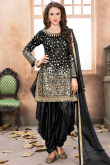 Black Taffeta Silk Patiala Suit With Dupatta