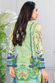 Green With Blue Cotton Embroidered Straight Pant Suit