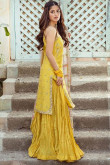 Yellow Poly Cotton Embroidered Sharara Suit