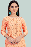 Coral Peach Chanderi Straight Cut Churidar Suit