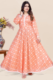 Coral Peach Cotton Anarkali Style Ready Made Printed Kurti
