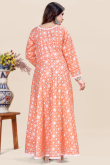Coral Peach Cotton Anarkali Style Ready Made Printed Kurti
