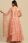 Coral Peach Embroidered Net Panelled Style Lehenga