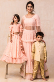 Coral Peach Mother Daughter Resham Embroidered Georgette Lehenga