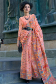 Coral Peach Thread Weaved Chanderi Silk Broad Border Saree 