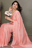 Coral Pink Chiffon Lace Embroidered Light Weight Saree 