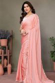 Coral Pink Chiffon Lace Embroidered Light Weight Saree 