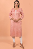 Coral Pink Cotton Kurti for Party Wear with Foil Print
