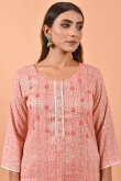Coral Pink Cotton Kurti for Party Wear with Foil Print