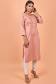 Coral Pink Cotton Kurti for Party Wear with Foil Print
