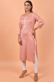 Coral Pink Cotton Kurti for Party Wear with Foil Print
