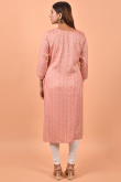 Coral Pink Cotton Kurti for Party Wear with Foil Print