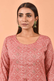 Coral Pink Casual Wear Sequins Embroidered Kurti in Cotton