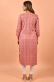Coral Pink Casual Wear Sequins Embroidered Kurti in Cotton