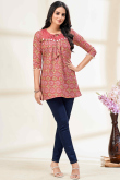 Coral Pink Cotton Printed Short Casual Wear Kurti 