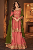 Coral Pink Georgette Embroidered Lehenga