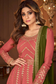 Coral Pink Georgette Embroidered Lehenga