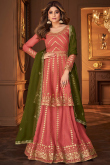 Coral Pink Georgette Embroidered Lehenga
