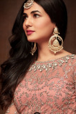 Coral Pink Indian Wear Soft Net Anarkali Suit for Eid