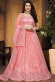 Net Lehenga in Coral Pink colour with Sequins Work for Party 