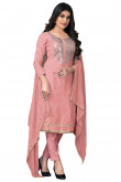 Coral Pink Sequins Embroidered Chanderi Silk Trouser Suit 