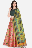 Coral Pink Silk Digital print A-Line Style Lehenga