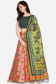 Coral Pink Silk Digital print A-Line Style Lehenga