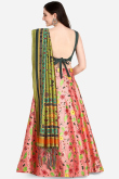 Coral Pink Silk Digital print A-Line Style Lehenga
